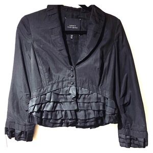Robert Rodriguez Black Silk Ruffle Blazer